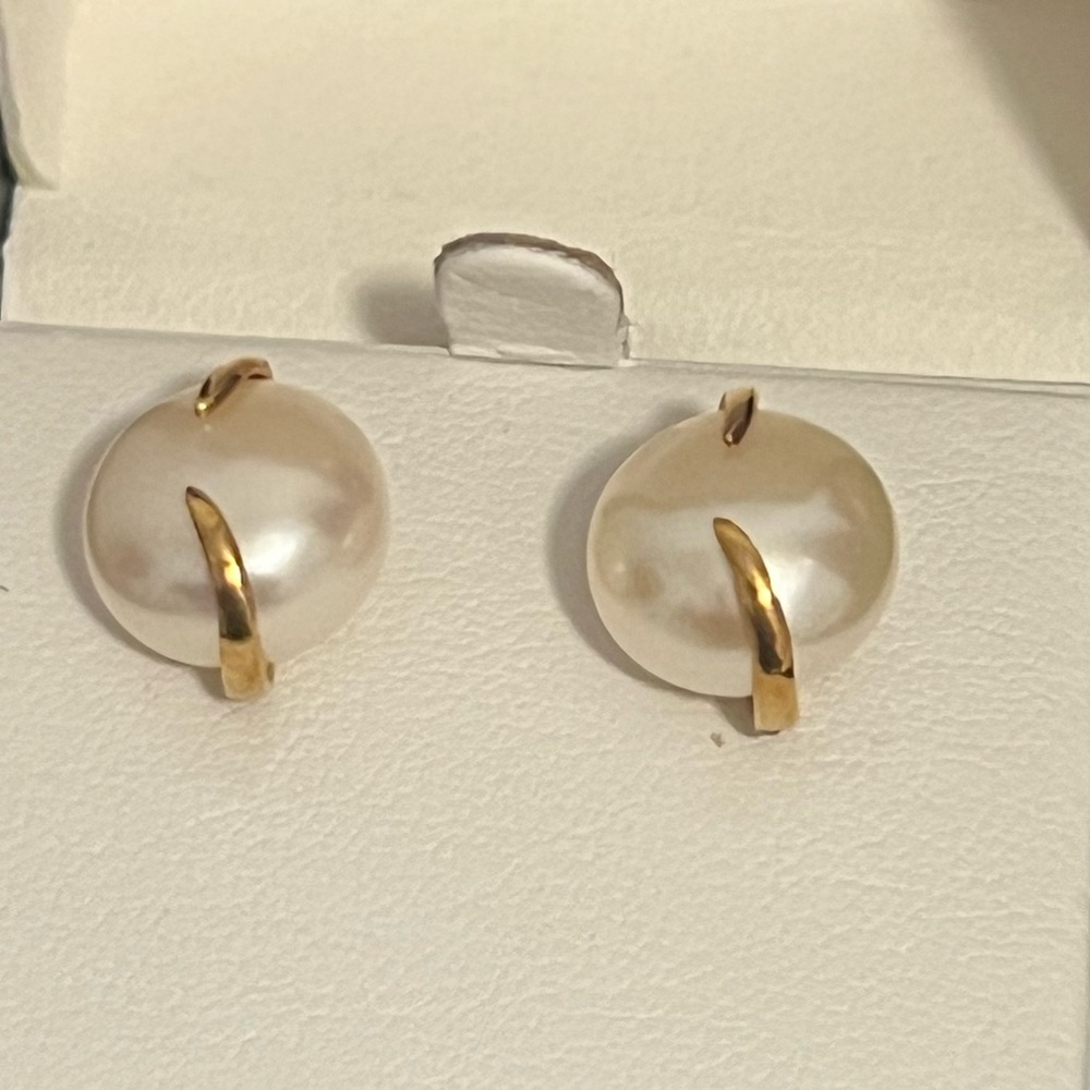 Gold-Accented White Pearl Stud Earrings
